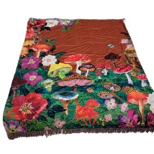 Anthropologie Nathalie Lété Magic Mushroom Velvet Blanket 50x60" Throw Fringe